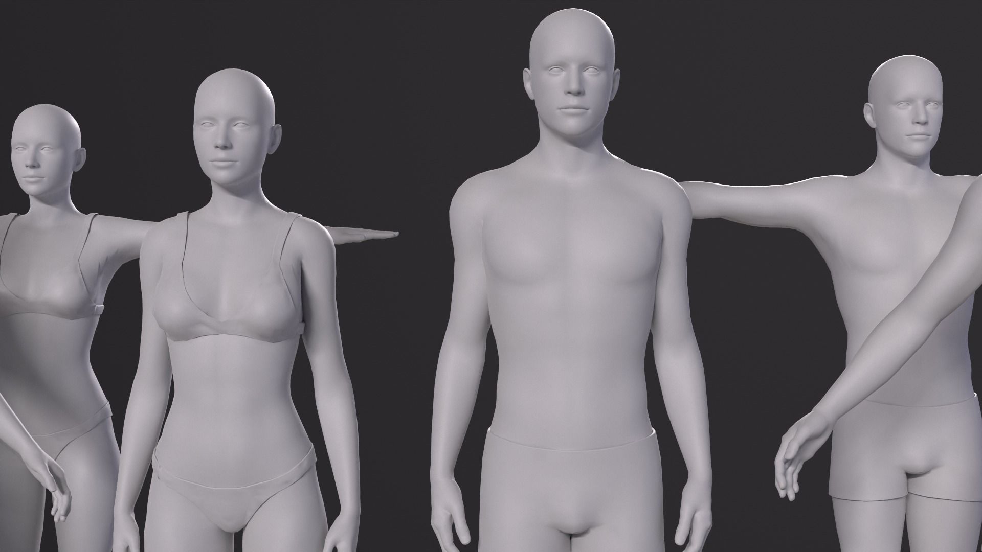 Characters base mesh pack Low-poly 3D model_15