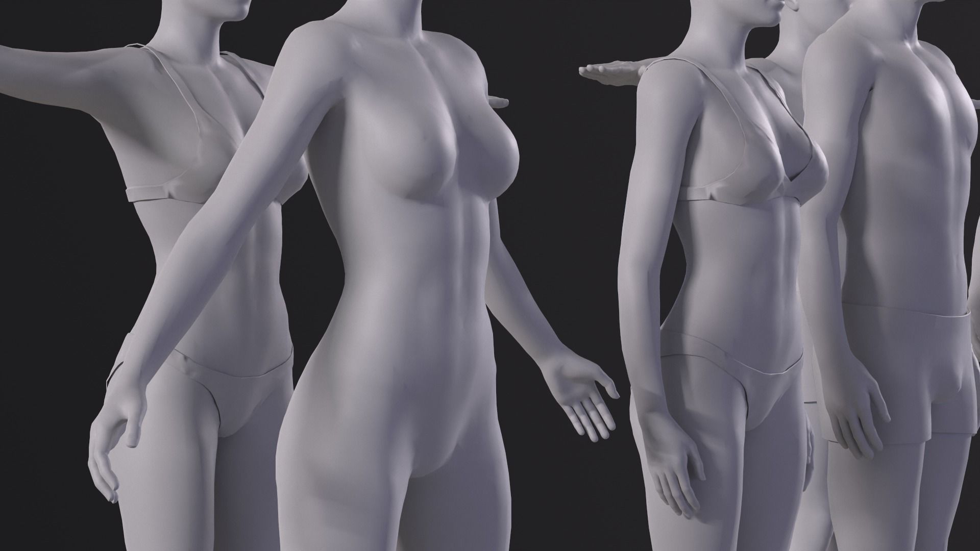 Characters base mesh pack Low-poly 3D model_12