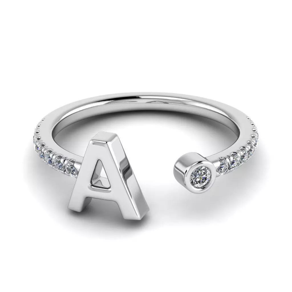 Jewelry alphabet ring A 3D print model_0