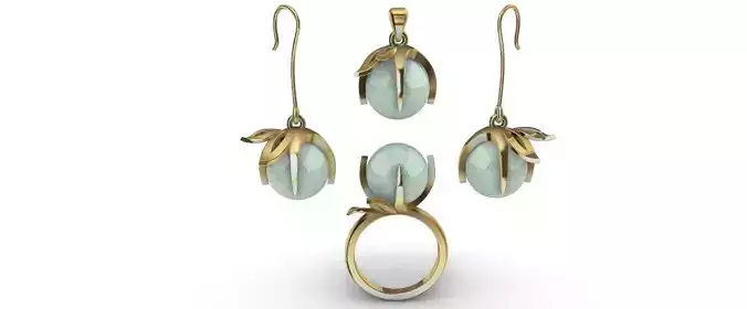 Pearl leaf set - Earring Ring and Pendant
