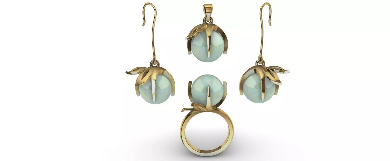 Pearl leaf set - Earring Ring and Pendant 3D print model
