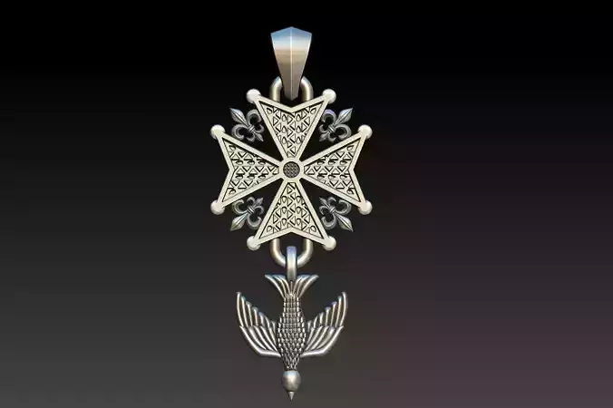 Maltese Cross wtih Holly Spirit Dove - Malta Espirito Santo 3D print model