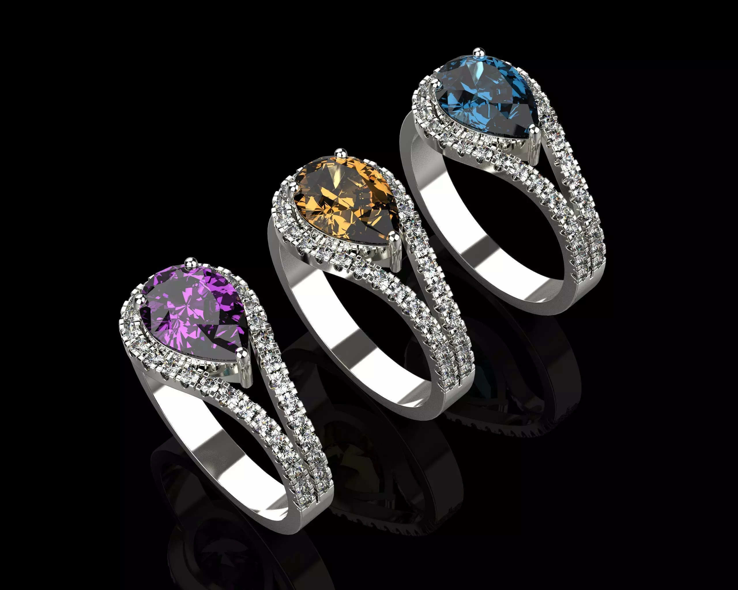 Pear Cut Ring With Diamonds N69 3D print model_0