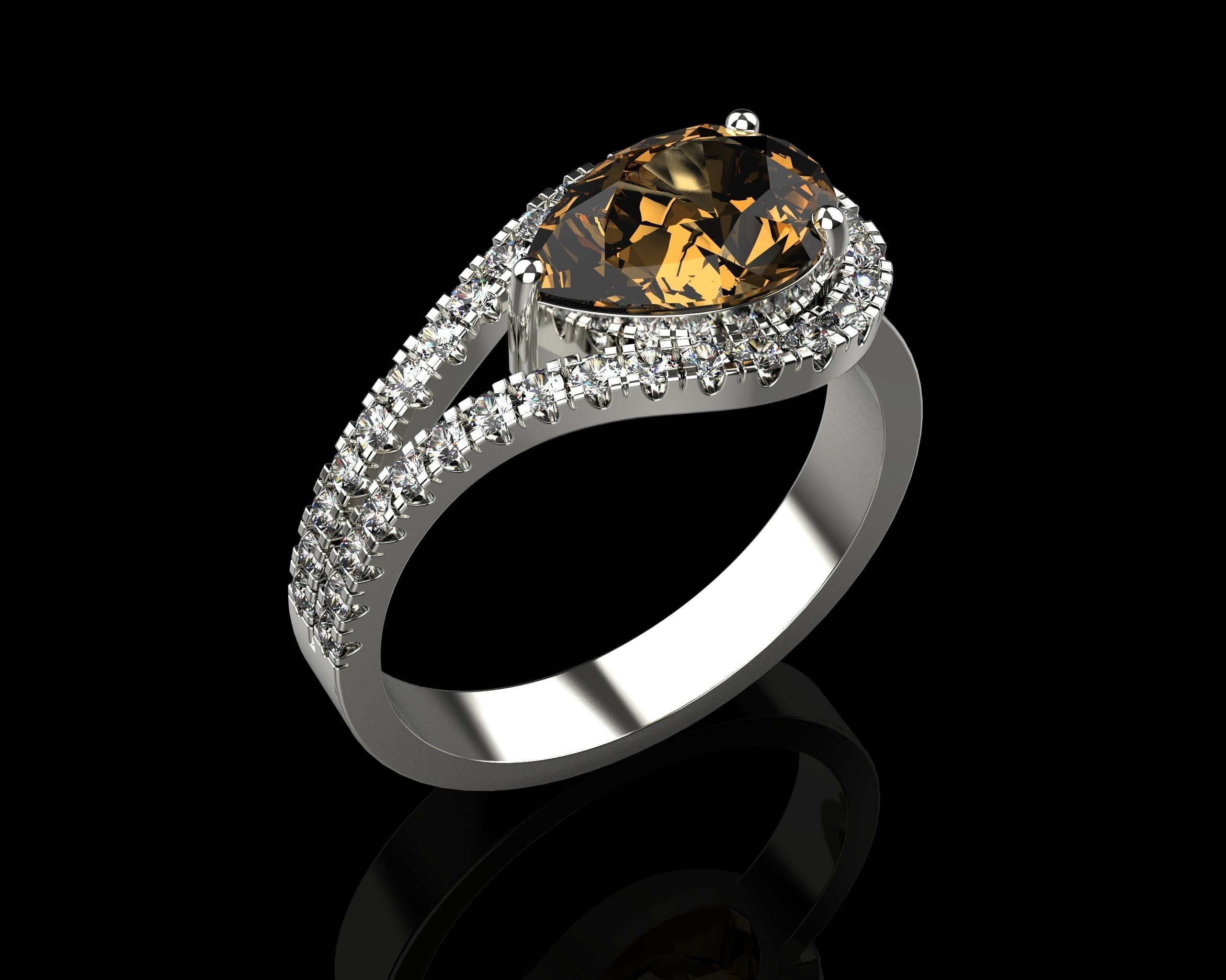 Pear Cut Ring With Diamonds N69 3D print model_14