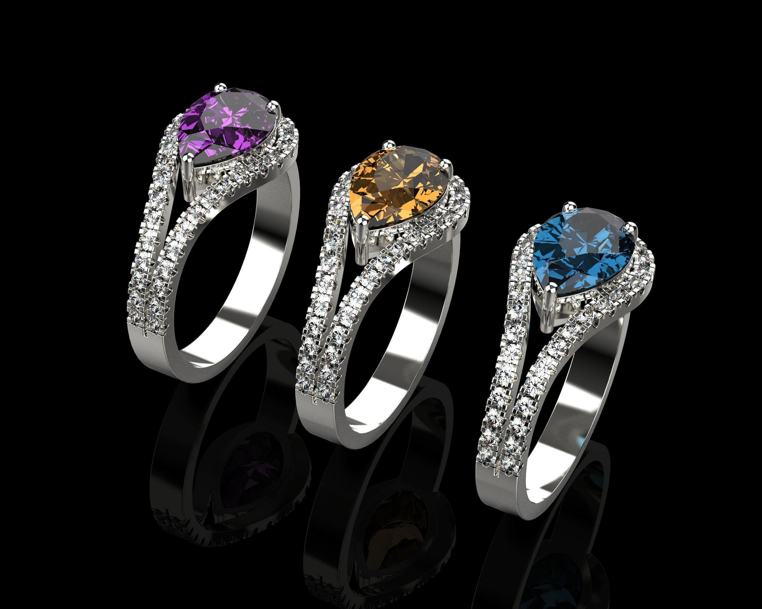 Pear Cut Ring With Diamonds N69 3D print model_8