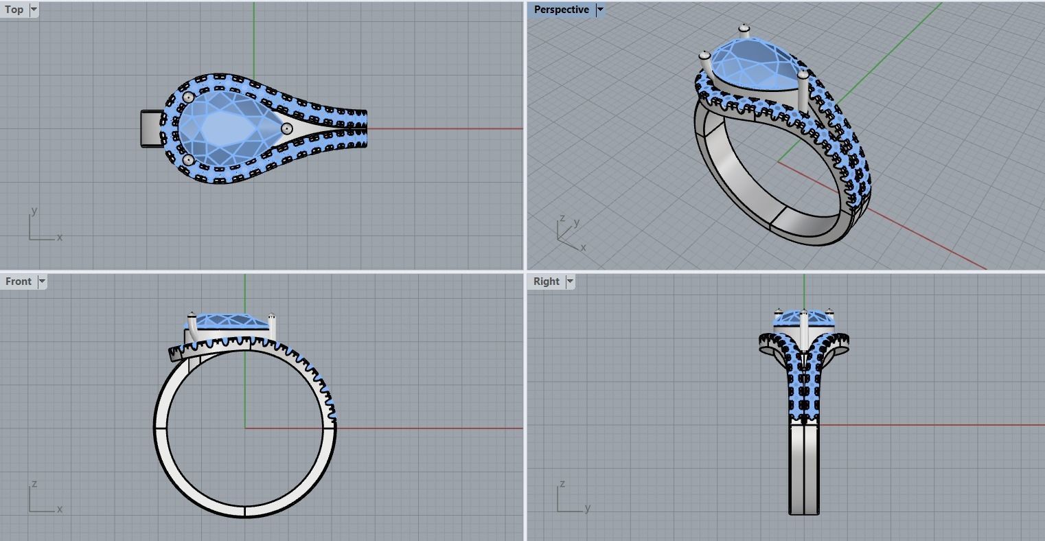 Pear Cut Ring With Diamonds N69 3D print model_20