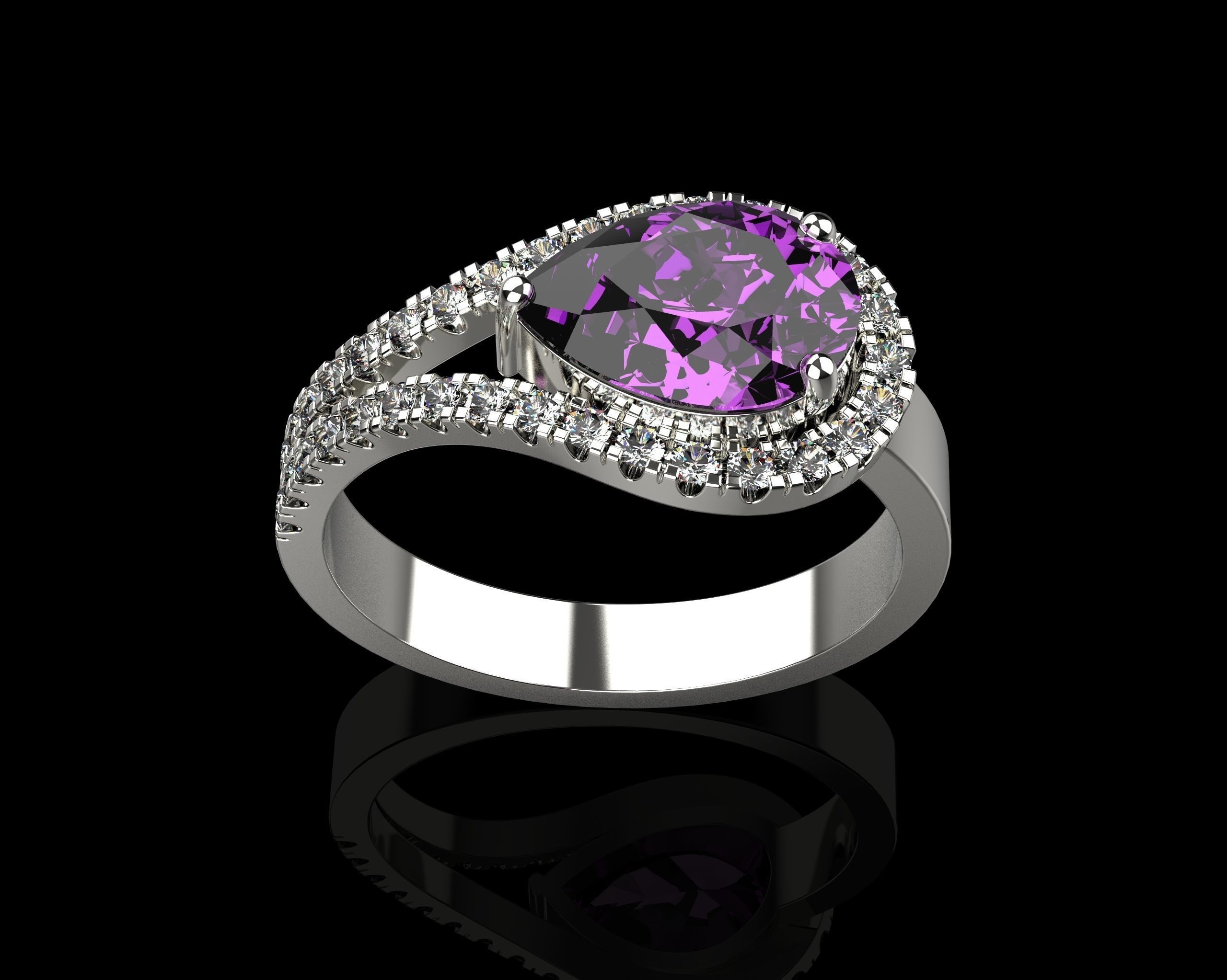 Pear Cut Ring With Diamonds N69 3D print model_2