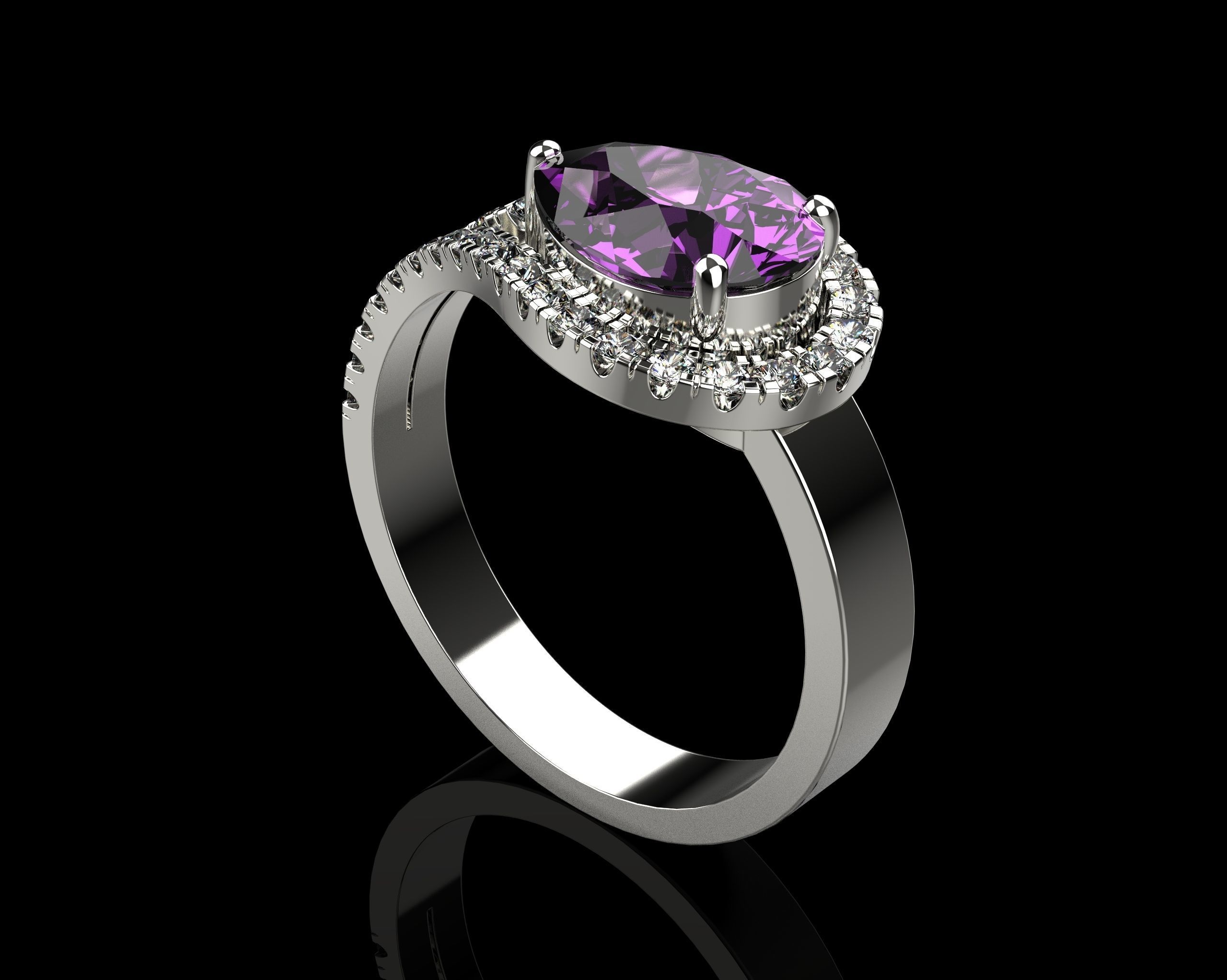 Pear Cut Ring With Diamonds N69 3D print model_3