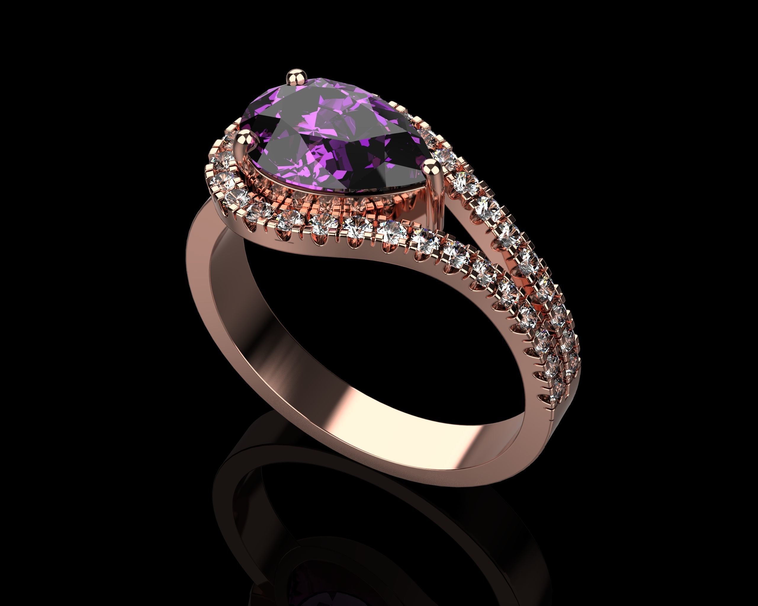 Pear Cut Ring With Diamonds N69 3D print model_12