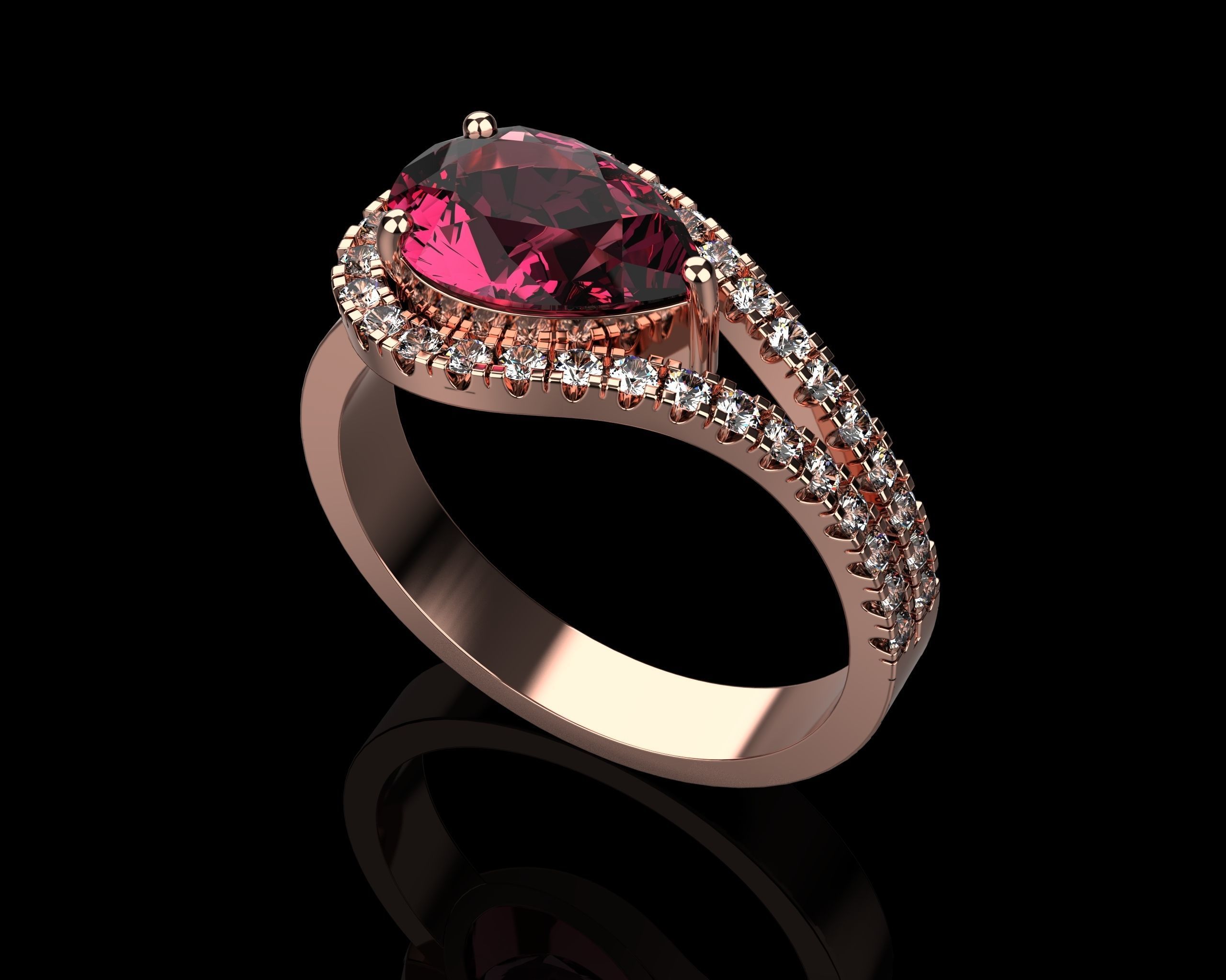 Pear Cut Ring With Diamonds N69 3D print model_10