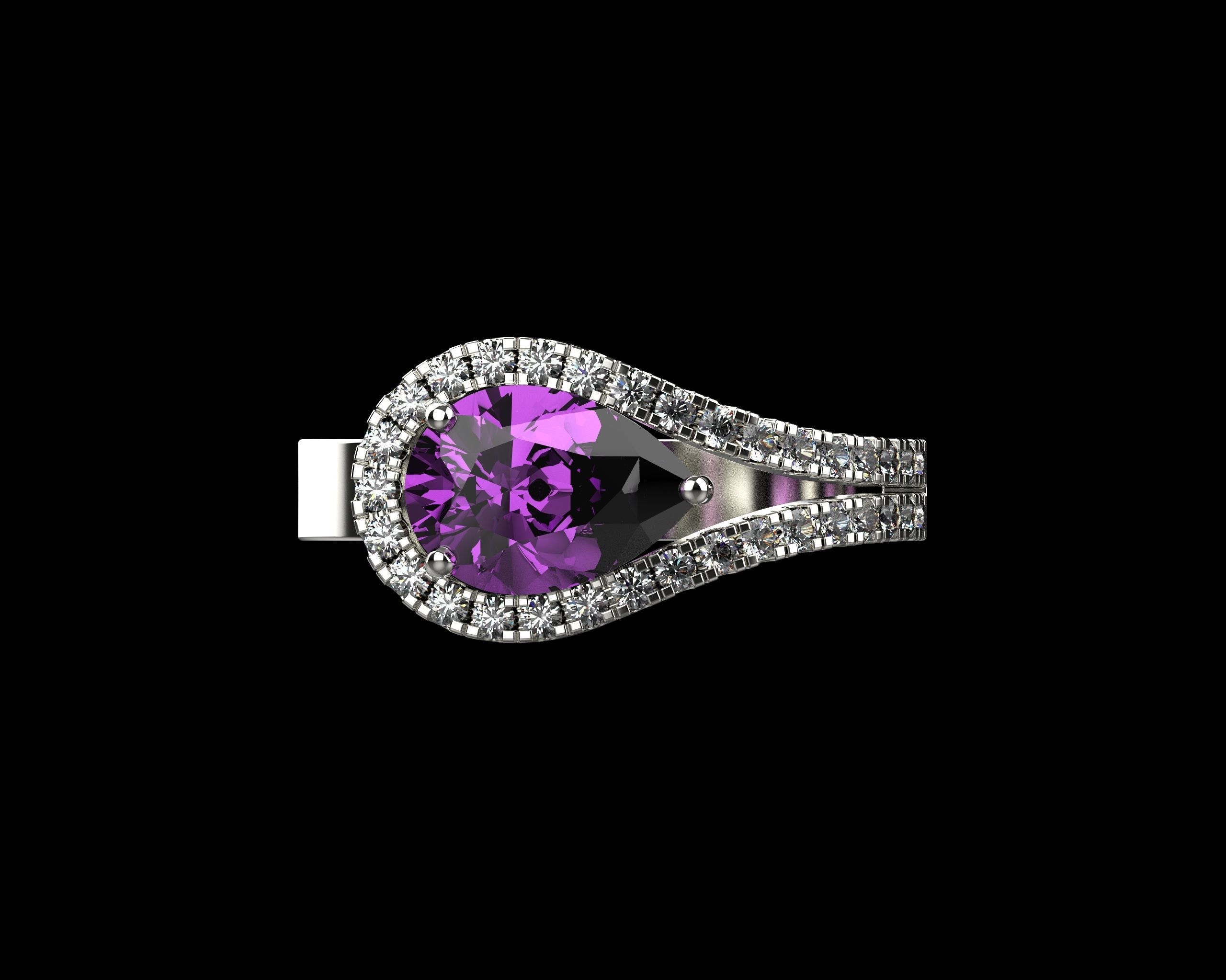 Pear Cut Ring With Diamonds N69 3D print model_4