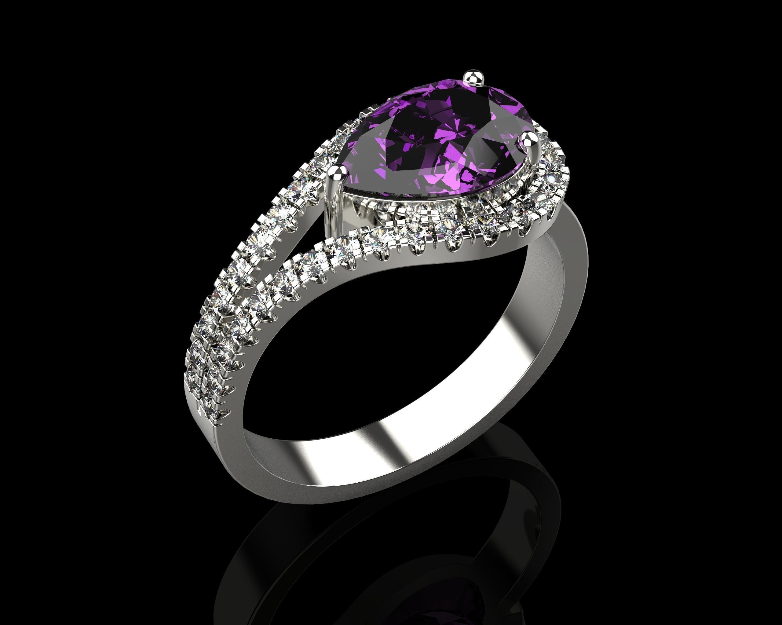 Pear Cut Ring With Diamonds N69 3D print model_1