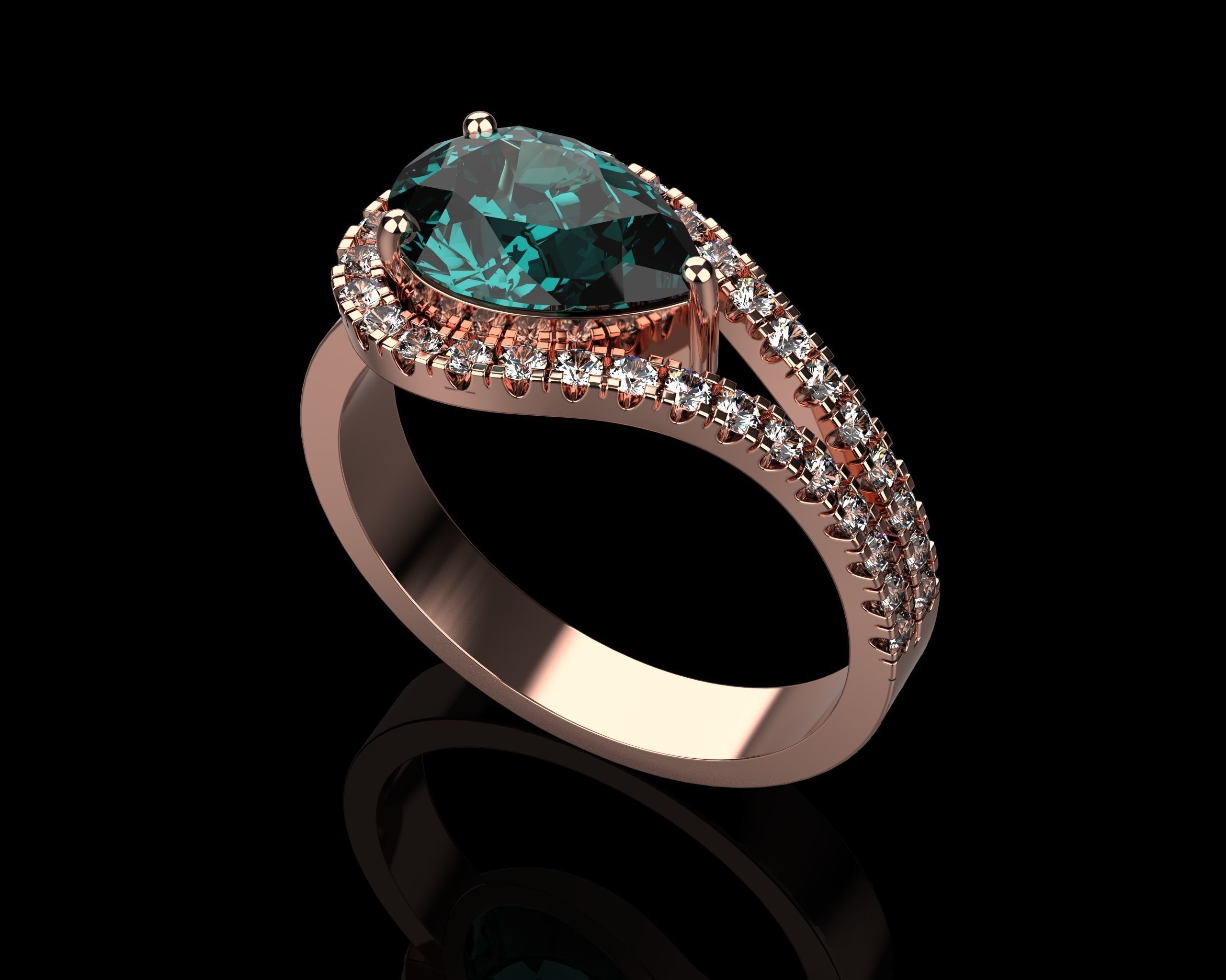 Pear Cut Ring With Diamonds N69 3D print model_11