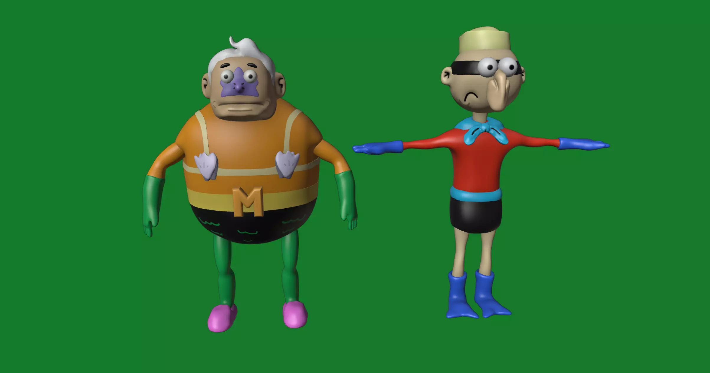 Mermaid Man and Barnacle Boy - Spongebob Squarepants Low-poly 3D model_0