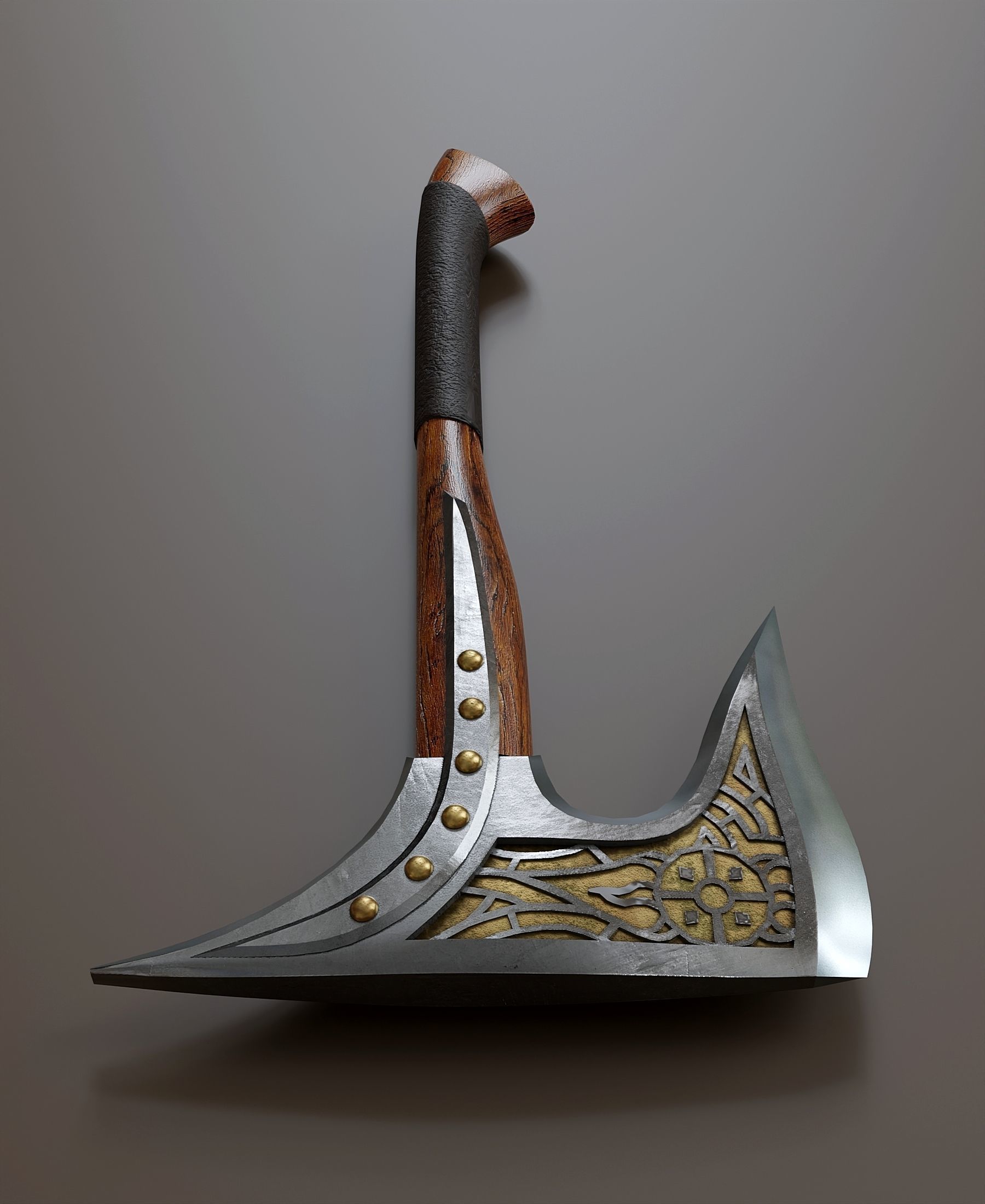 Viking battle axe in fantasy styles Low-poly 3D model_3