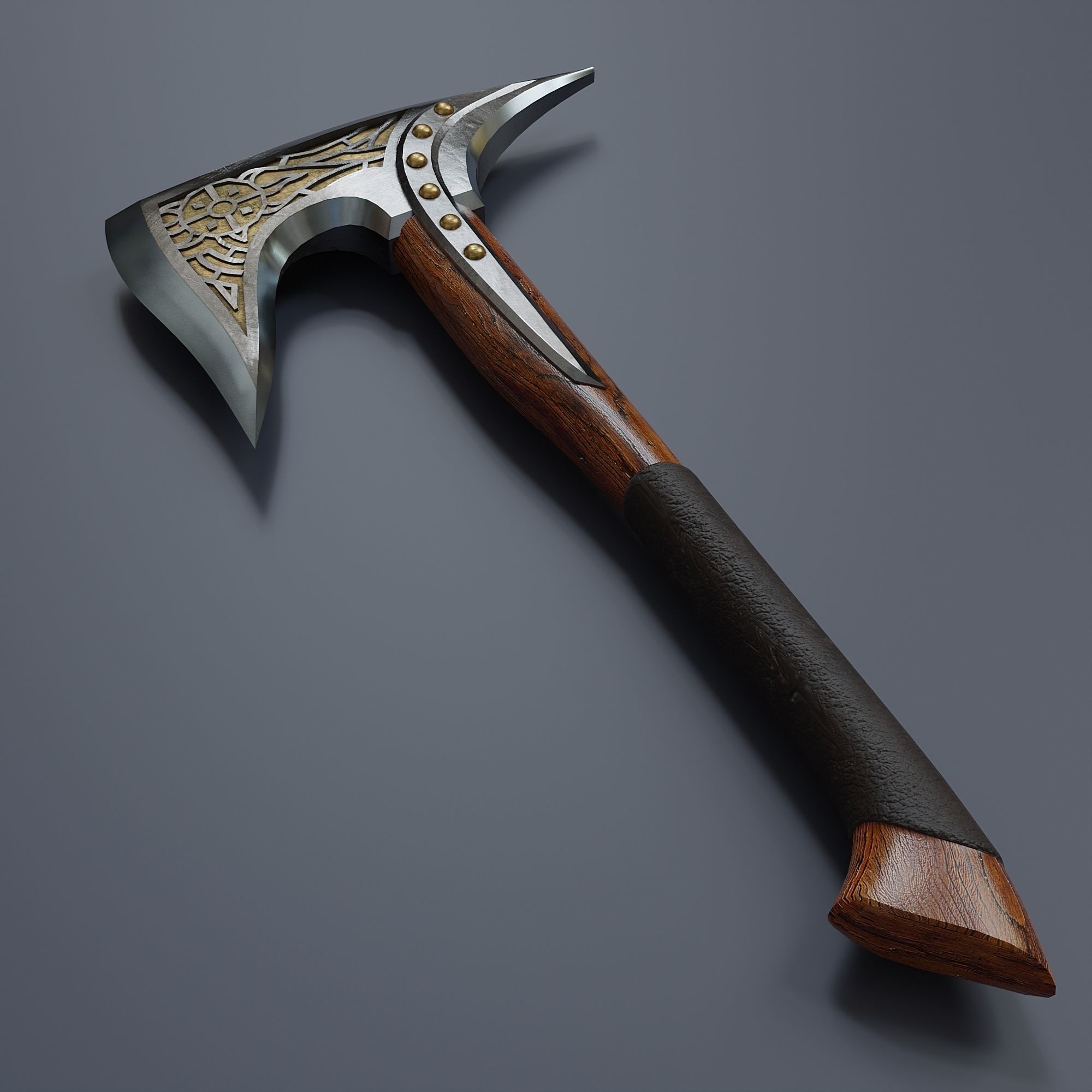 Viking battle axe in fantasy styles Low-poly 3D model_2