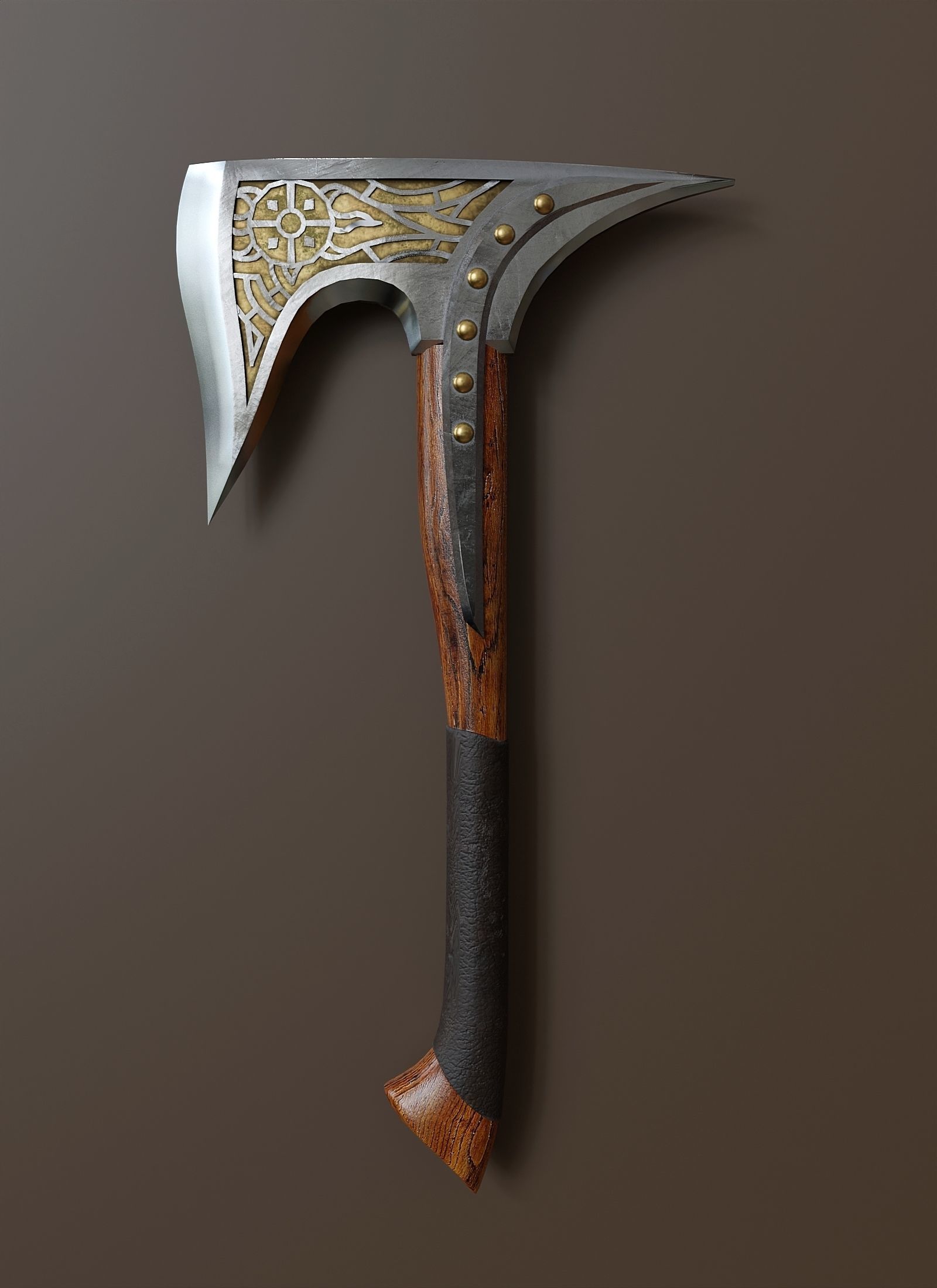 Viking battle axe in fantasy styles Low-poly 3D model_1