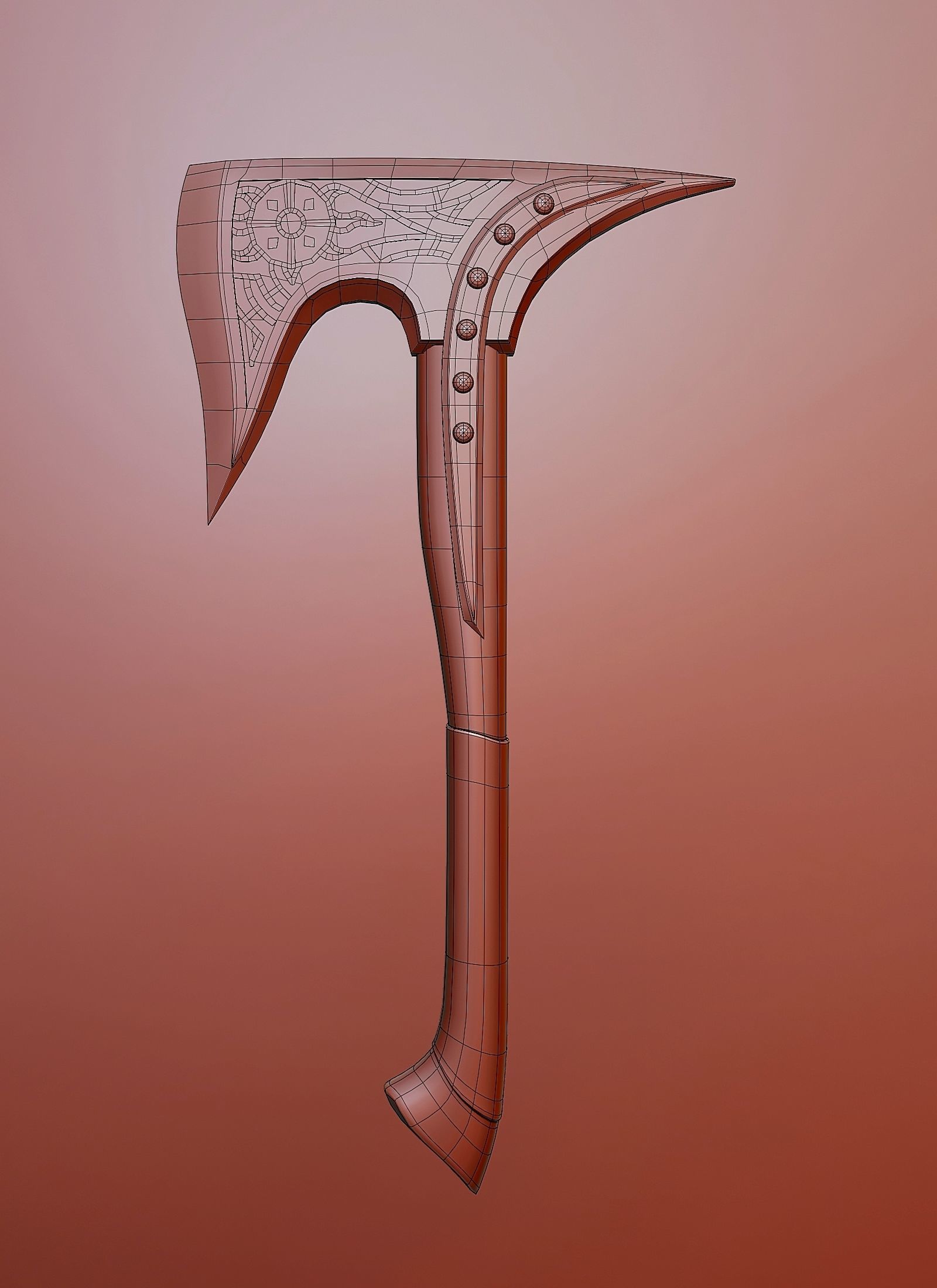 Viking battle axe in fantasy styles Low-poly 3D model_4