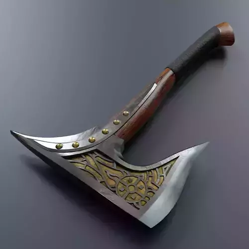 Viking battle axe in fantasy styles Low-poly 3D model