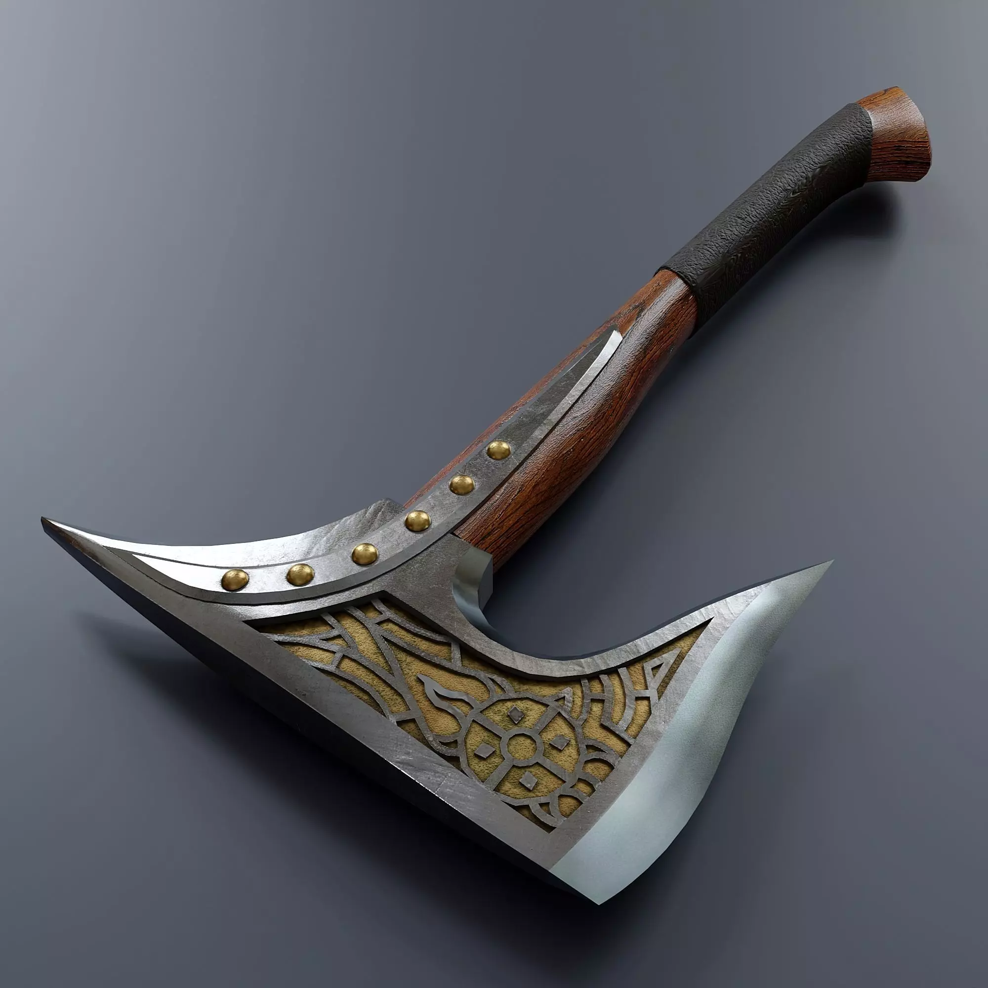 Viking battle axe in fantasy styles Low-poly 3D model_0