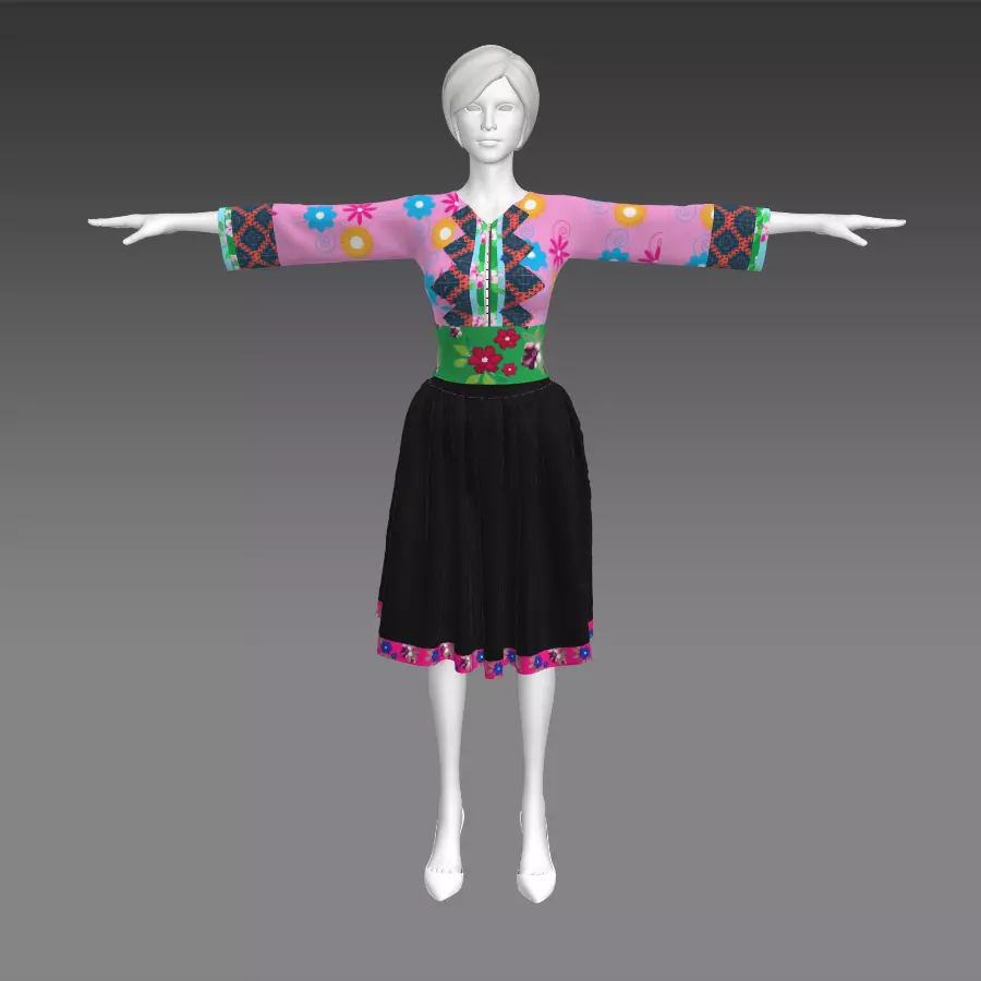 outfit black dress for Hmong female cartoon 3d 3D model_0
