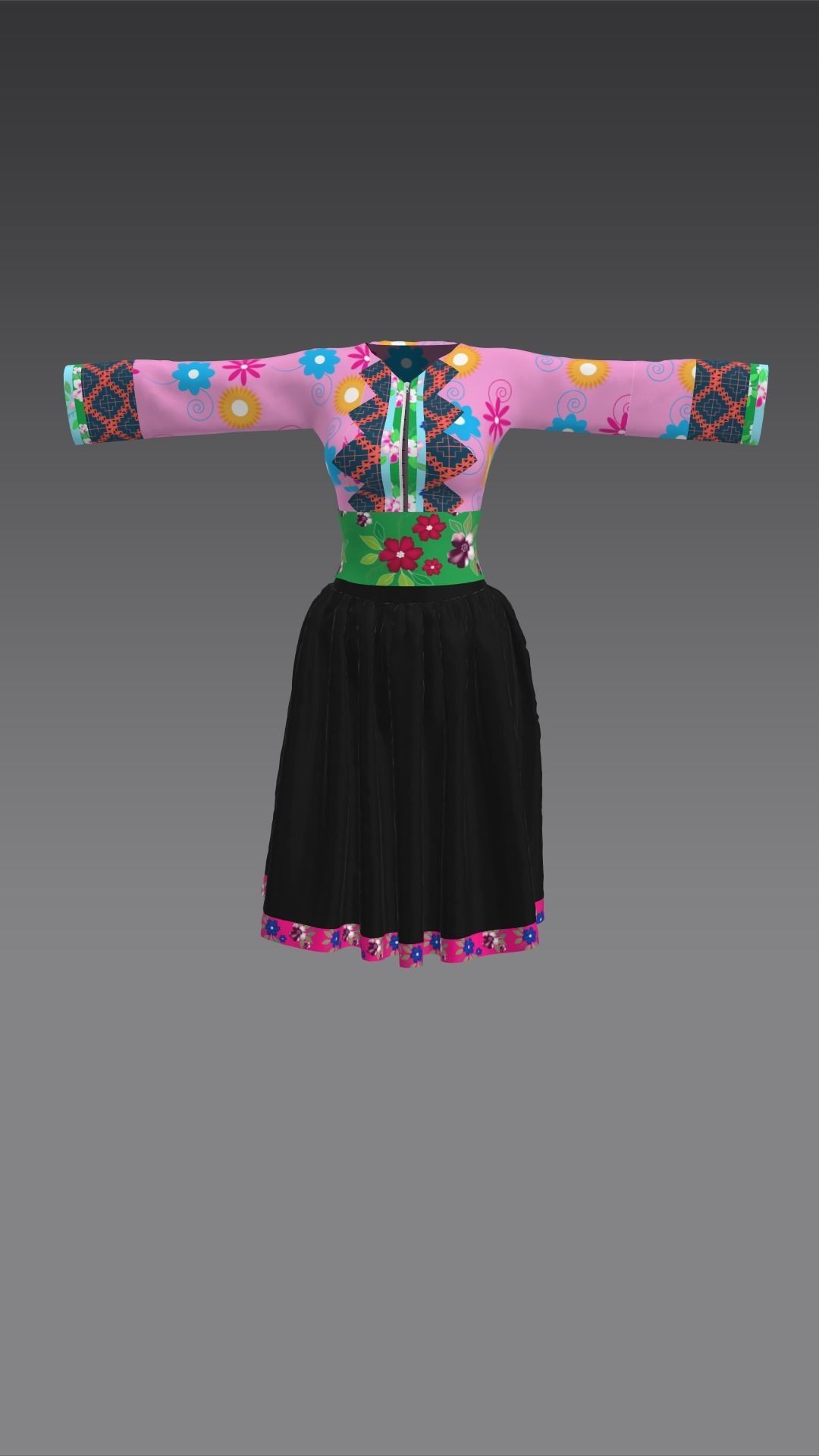 outfit black dress for Hmong female cartoon 3d 3D model_1