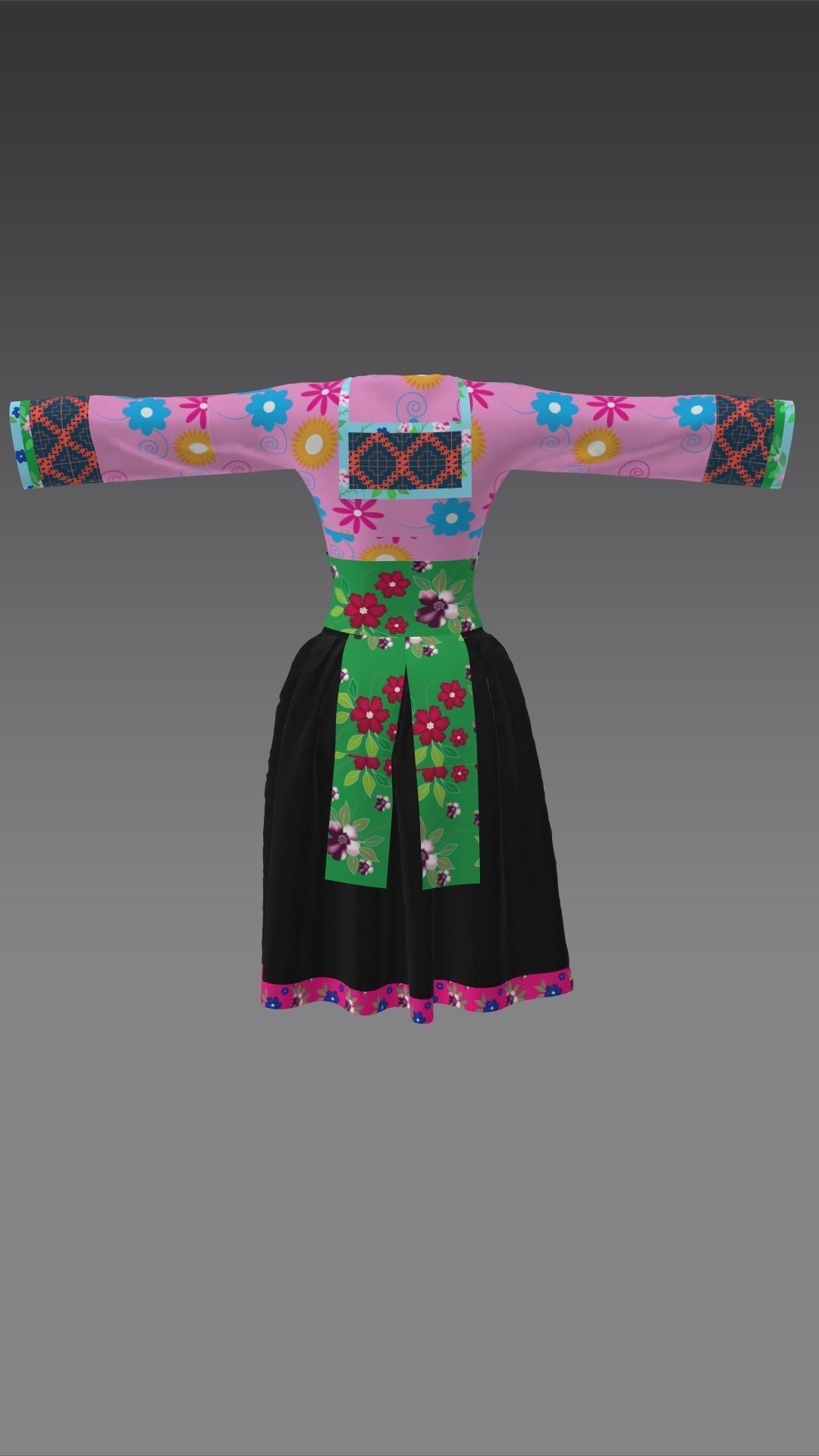 outfit black dress for Hmong female cartoon 3d 3D model_3