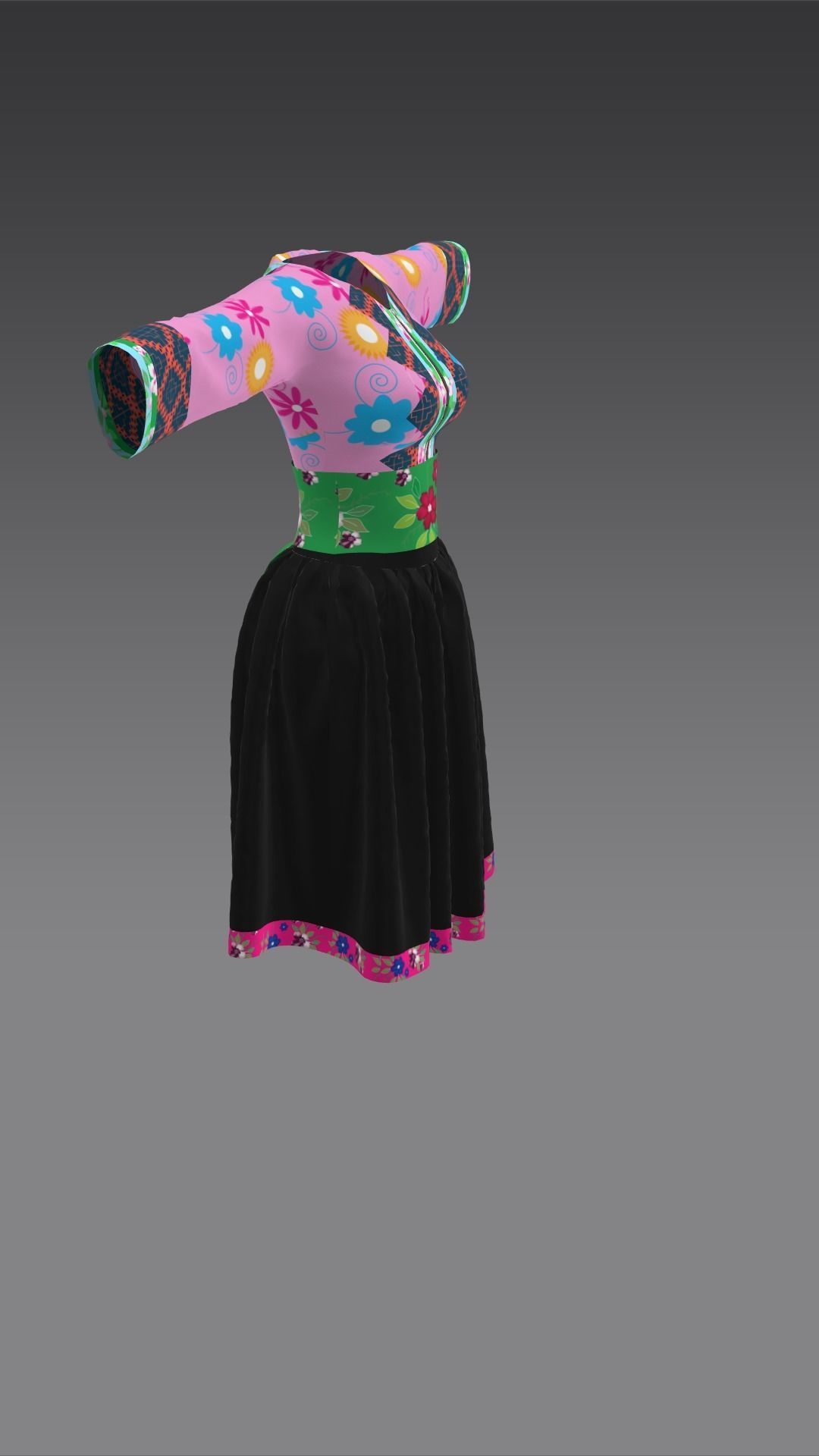 outfit black dress for Hmong female cartoon 3d 3D model_2