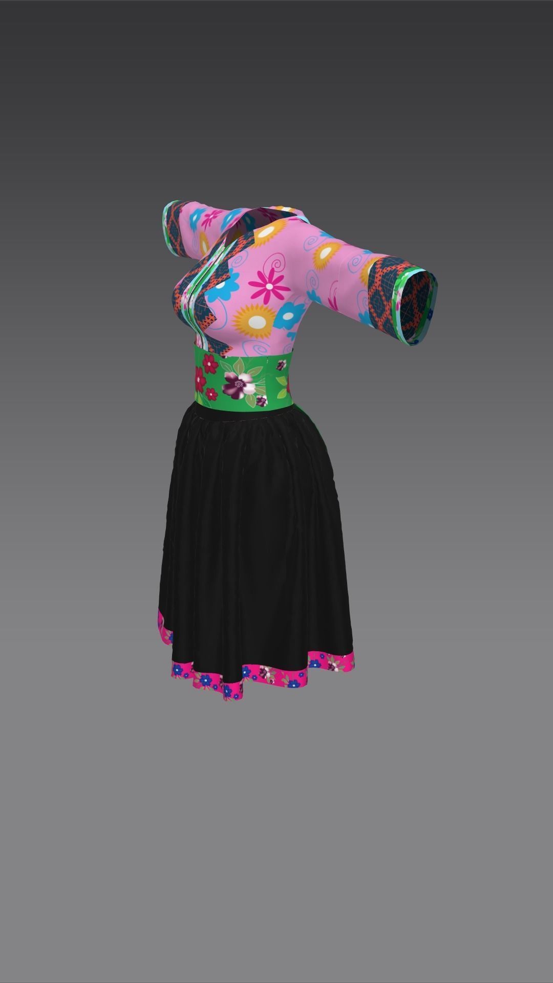 outfit black dress for Hmong female cartoon 3d 3D model_4
