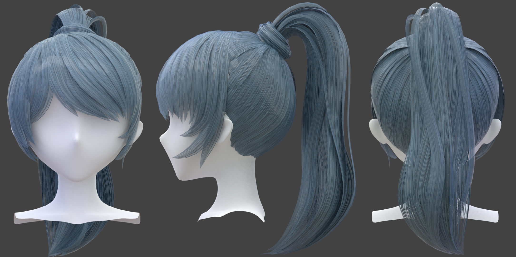 8 Anime Hairstyles-Hair Cards obj fbx blend files Low-poly 3D model_1