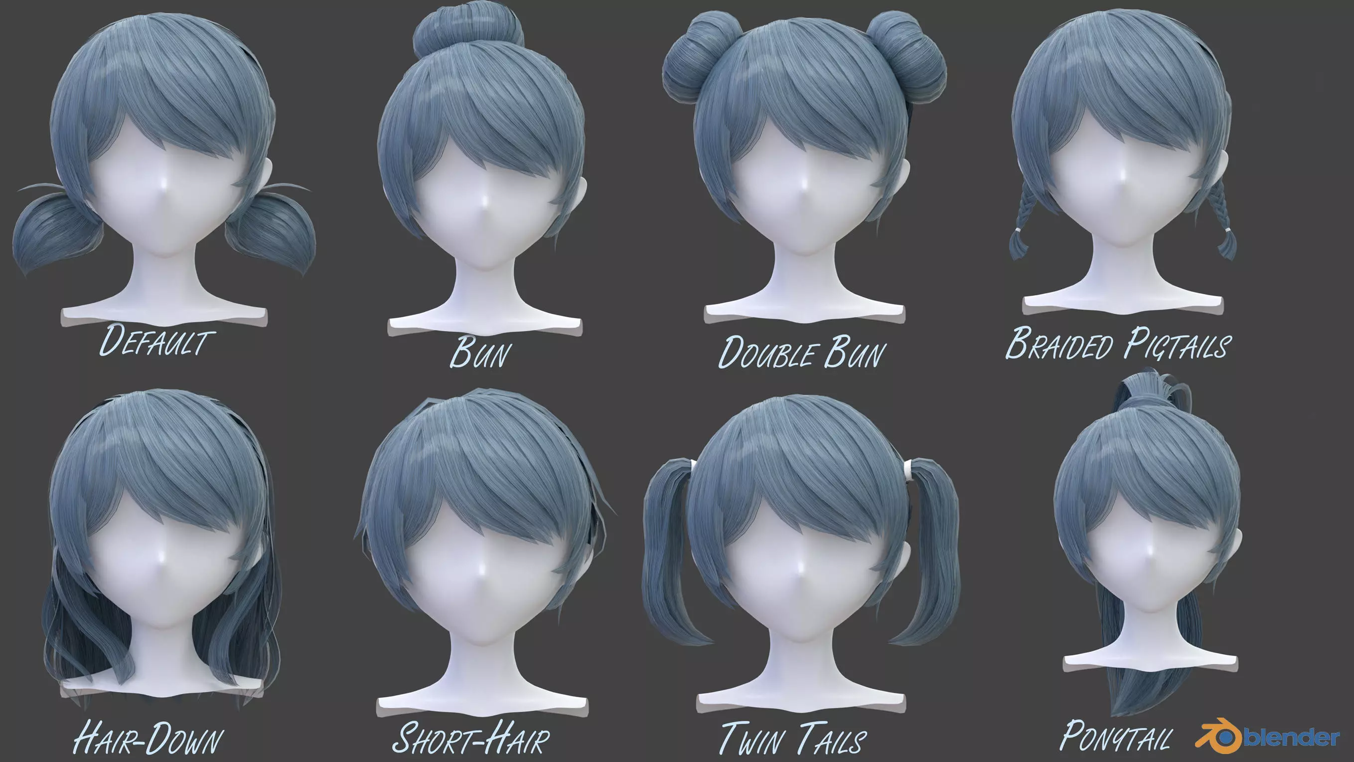 8 Anime Hairstyles-Hair Cards obj fbx blend files Low-poly 3D model_0