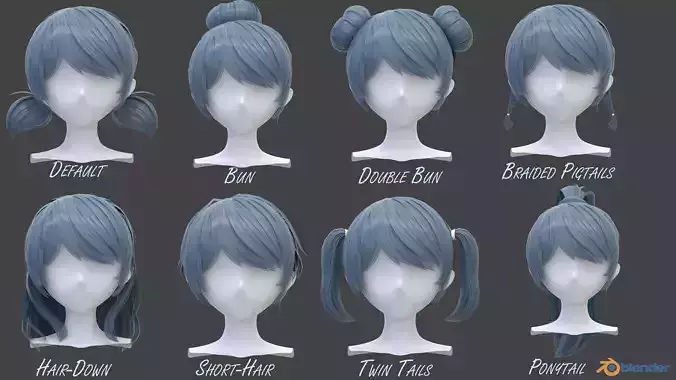 8 Anime Hairstyles-Hair Cards obj fbx blend files Low-poly 3D model 8 Anime Hairstyles-Hair Cards obj fbx blend files Low-poly 3D model