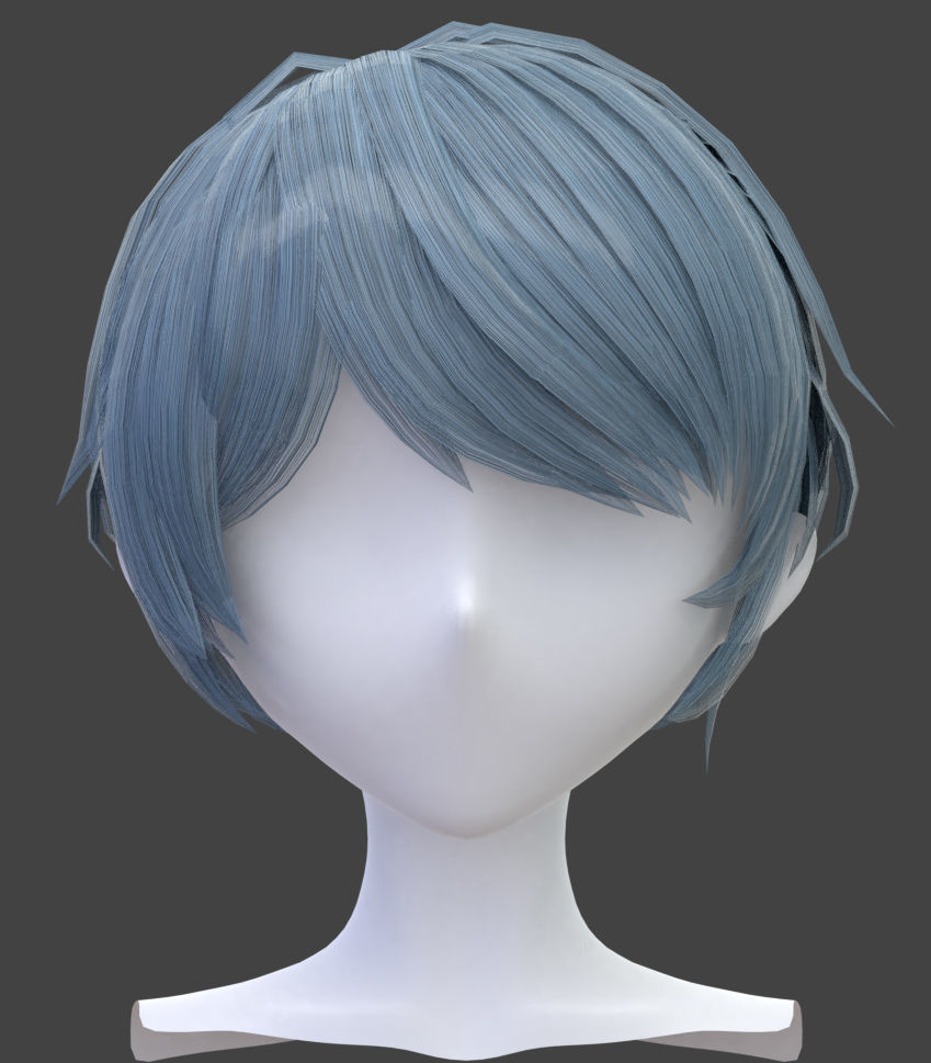 8 Anime Hairstyles-Hair Cards obj fbx blend files Low-poly 3D model_6