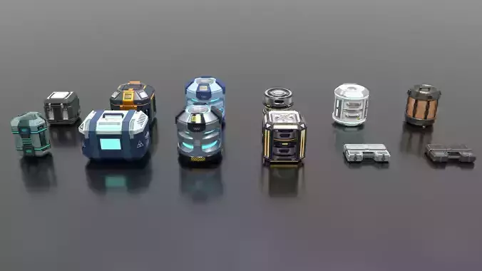 Scifi Loot Crate Box Cylinder Barrel Value Pack Low-poly 3D model