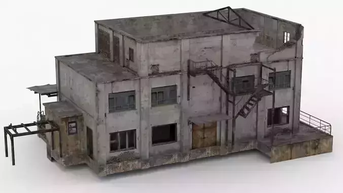 Abandoned Factory Building Low-poly 3D model