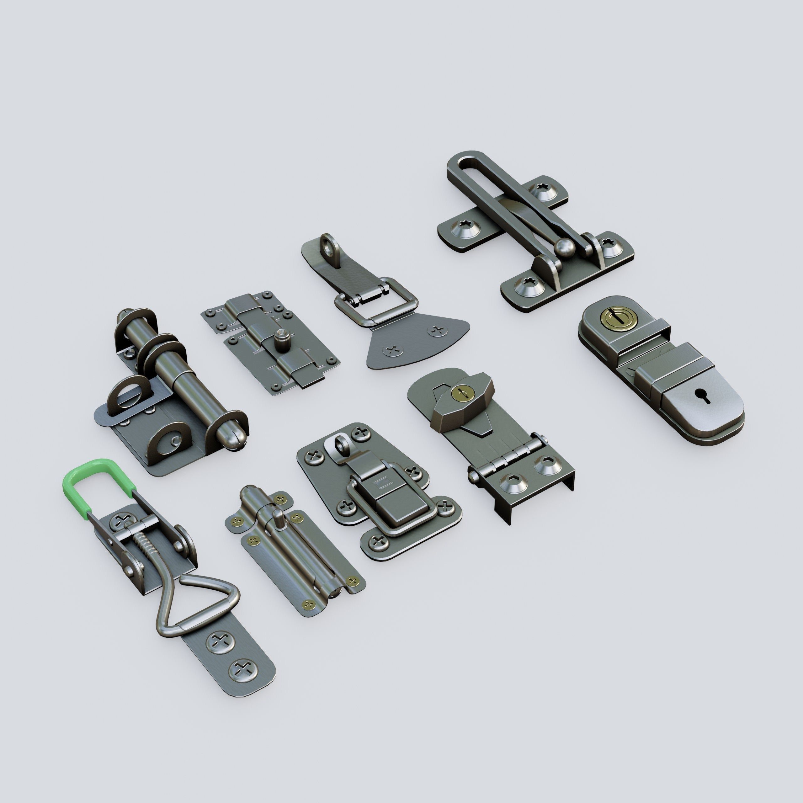Fasteners metal hinges and latches 3D model CGTrader