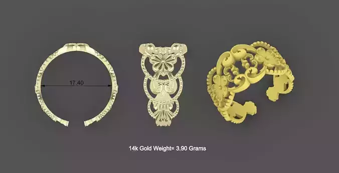 Floral Light Weight Gold Ring Design 3D print model