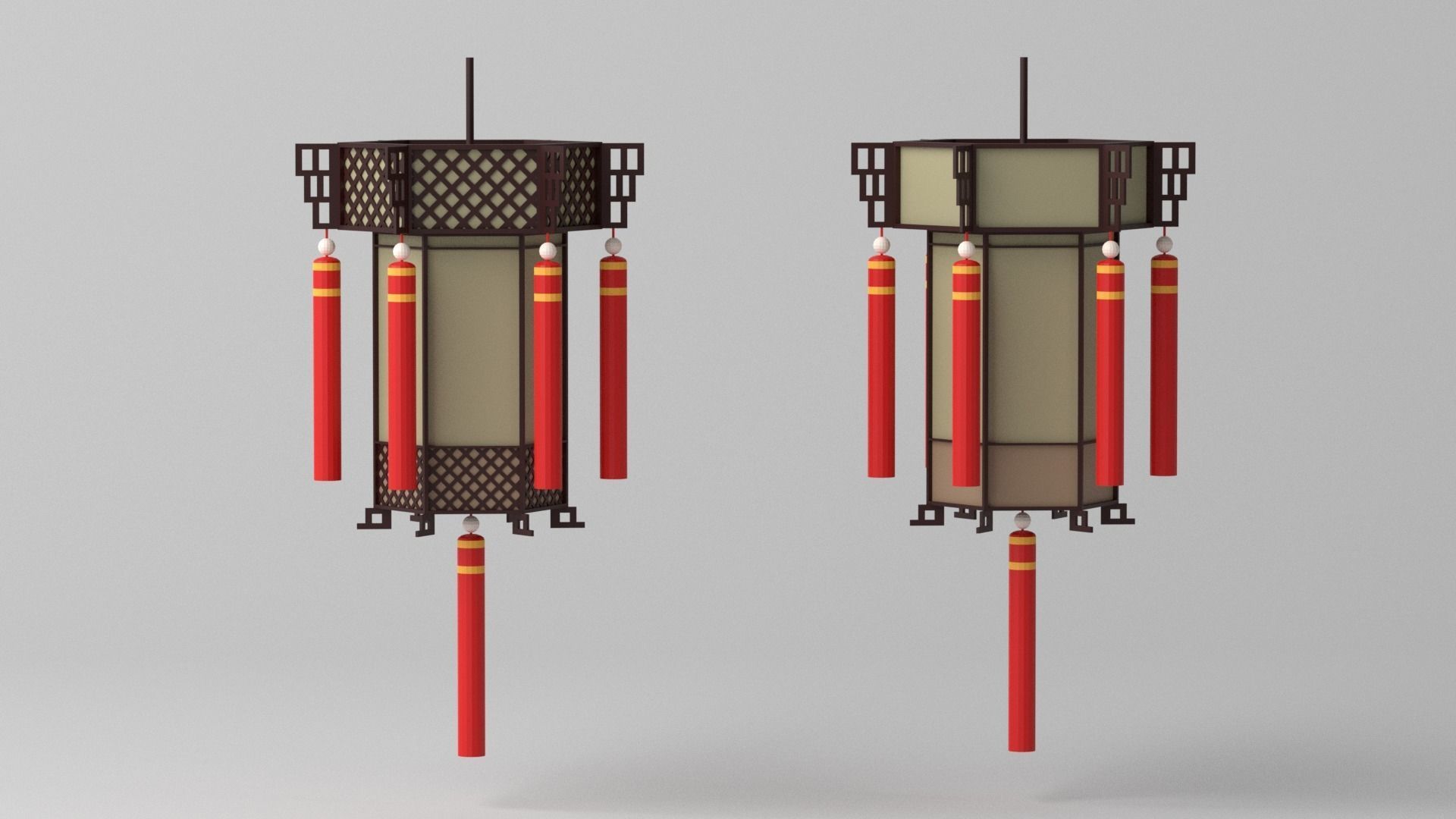 Cartoon Chinese Palace Lantern Low-poly 3D model_2