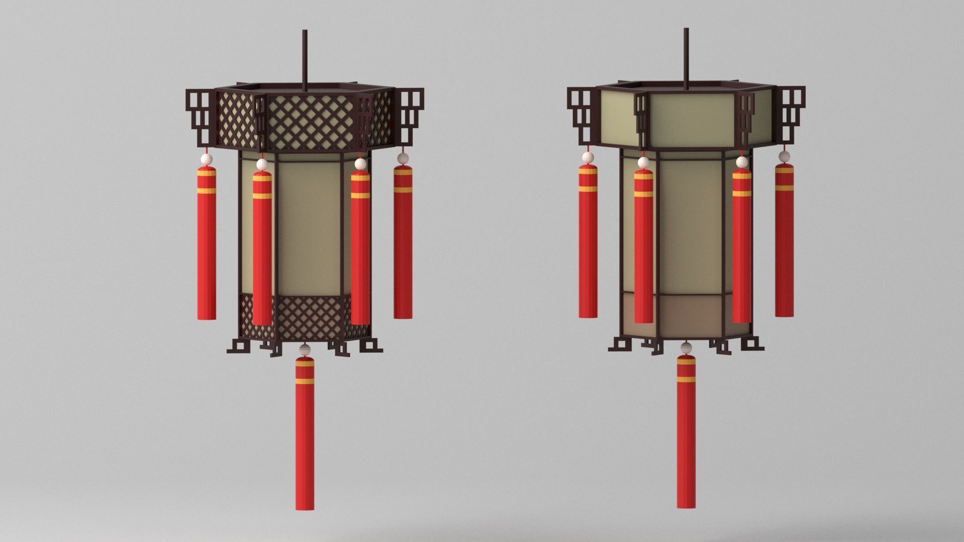 Cartoon Chinese Palace Lantern Low-poly 3D model_3
