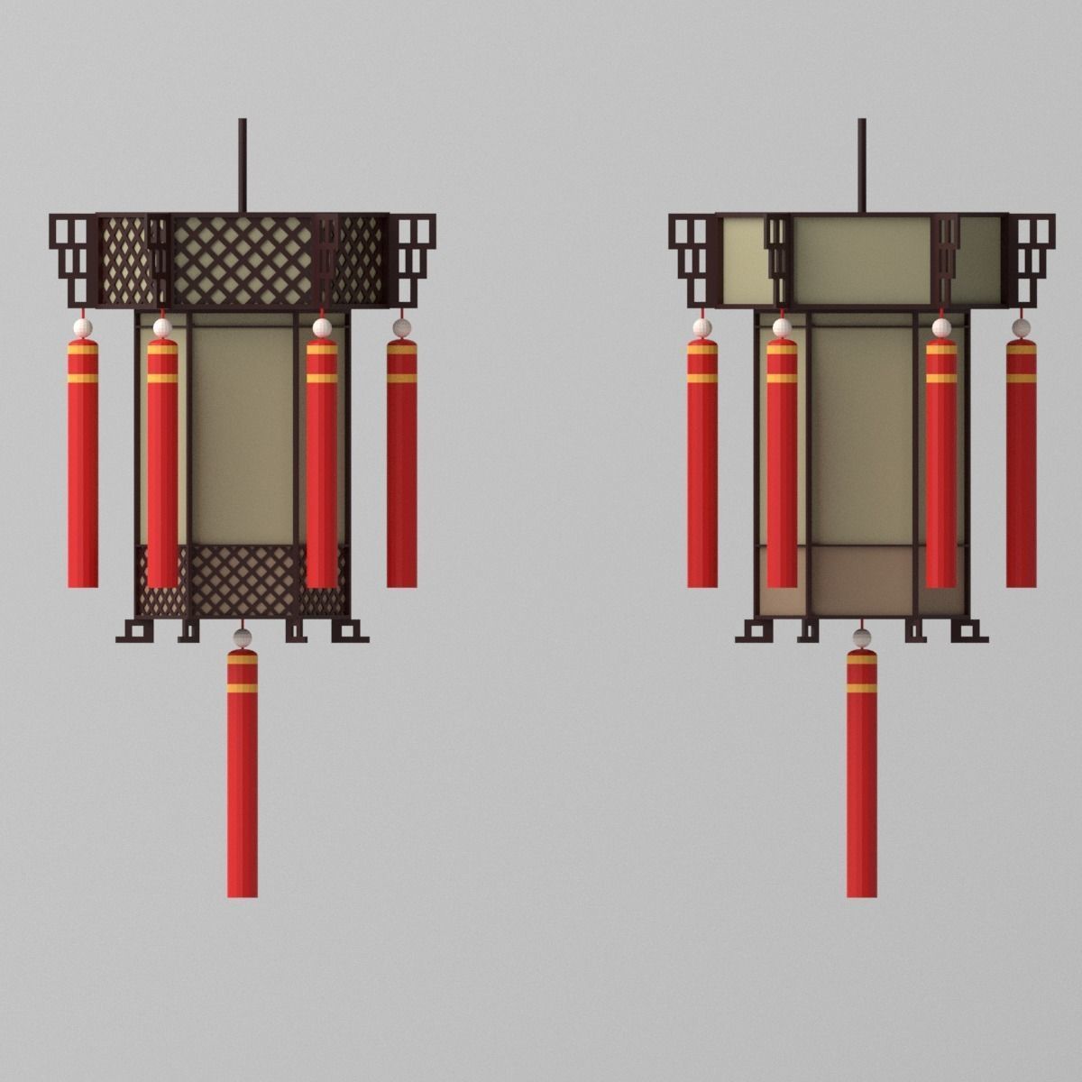 Cartoon Chinese Palace Lantern Low-poly 3D model_5