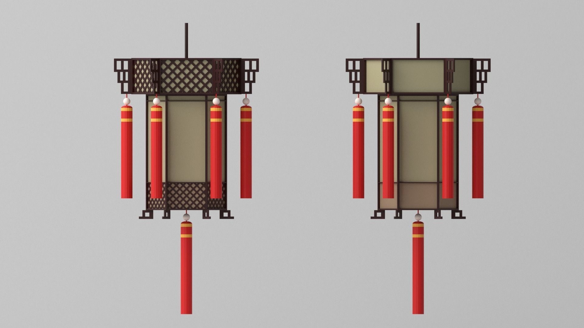 Cartoon Chinese Palace Lantern Low-poly 3D model_1