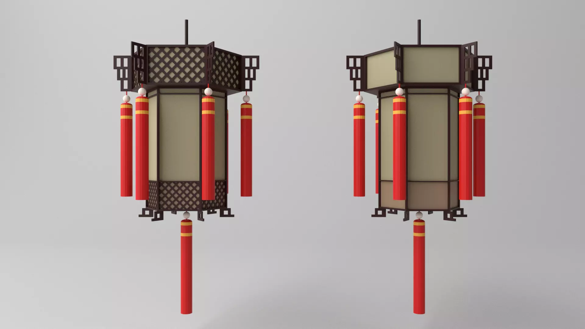Cartoon Chinese Palace Lantern Low-poly 3D model_0
