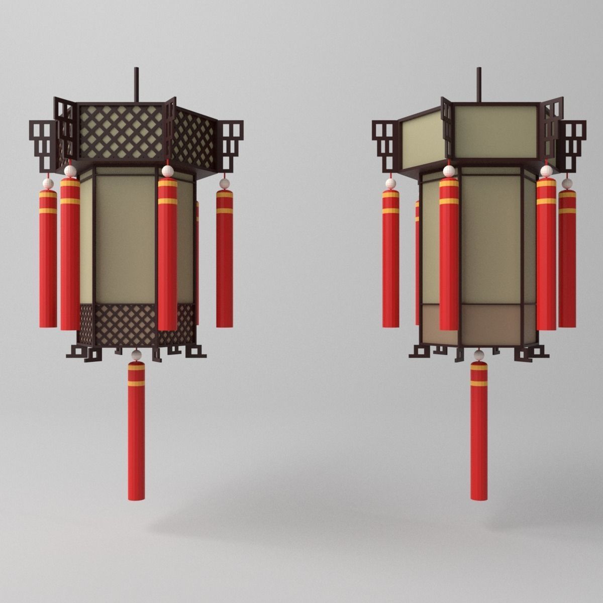 Cartoon Chinese Palace Lantern Low-poly 3D model_4