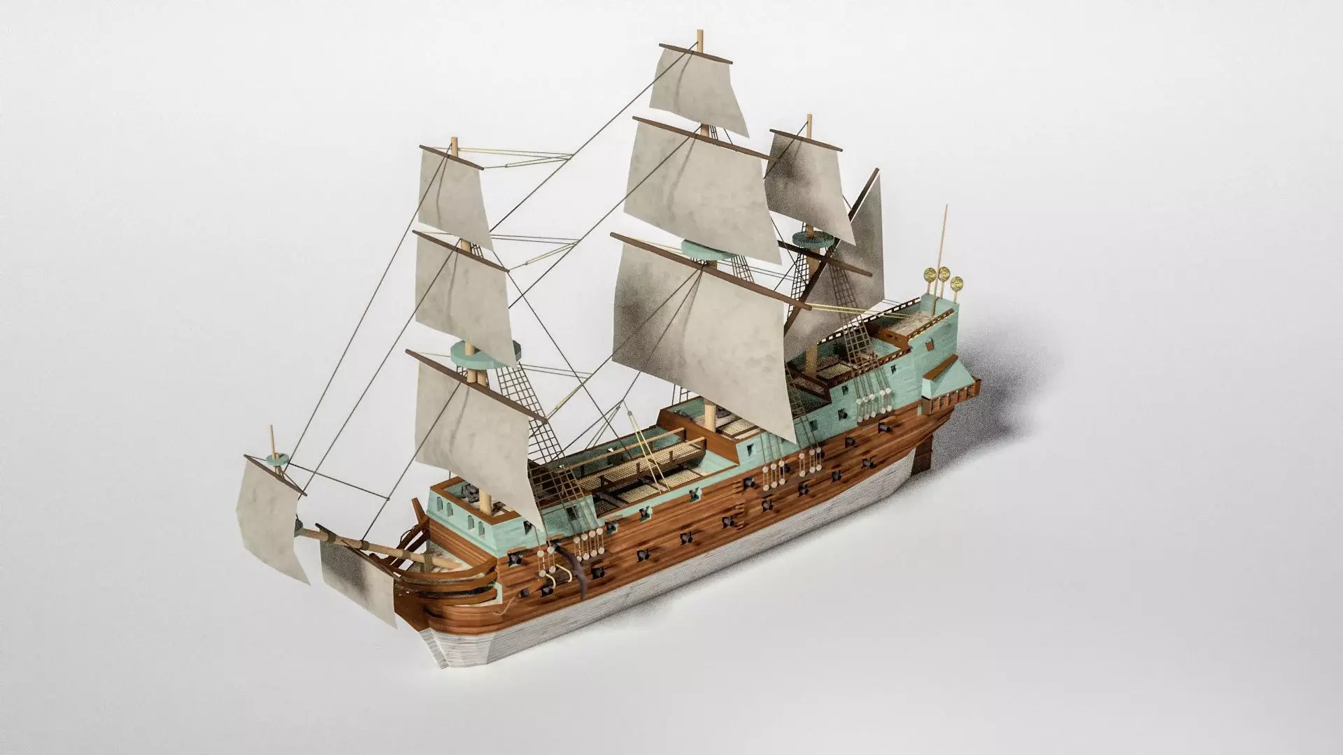 Historical German escort sail ship 3D model