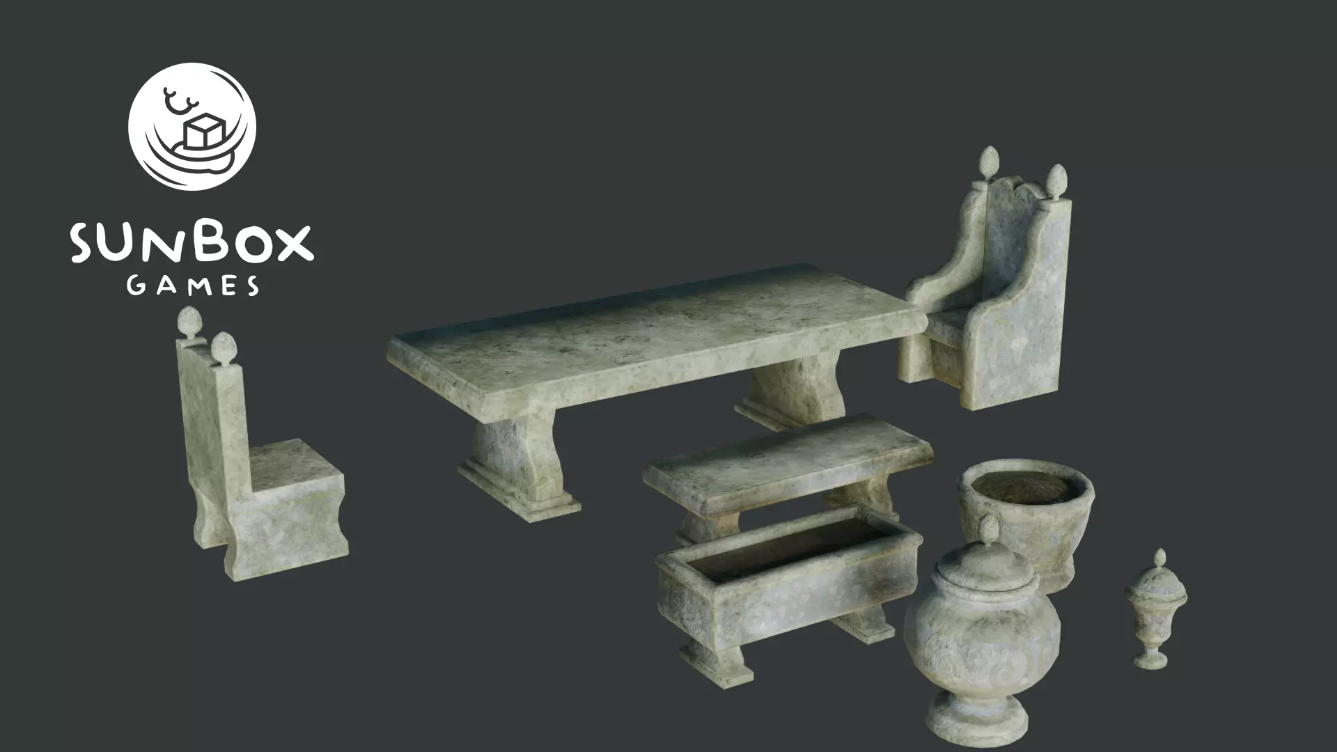 Stone Garden Furniture - Chairs Bench Pots Urns 8 Piece Set Low-poly 3D model