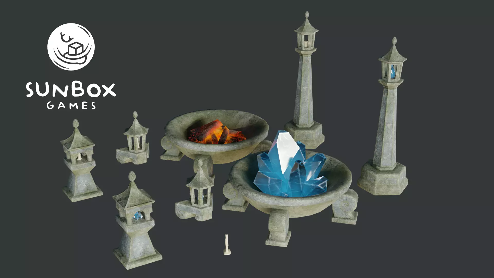 Stone Lights Fire - Lights Pit Candles Crystal 13 Piece Set Low-poly 3D model_0