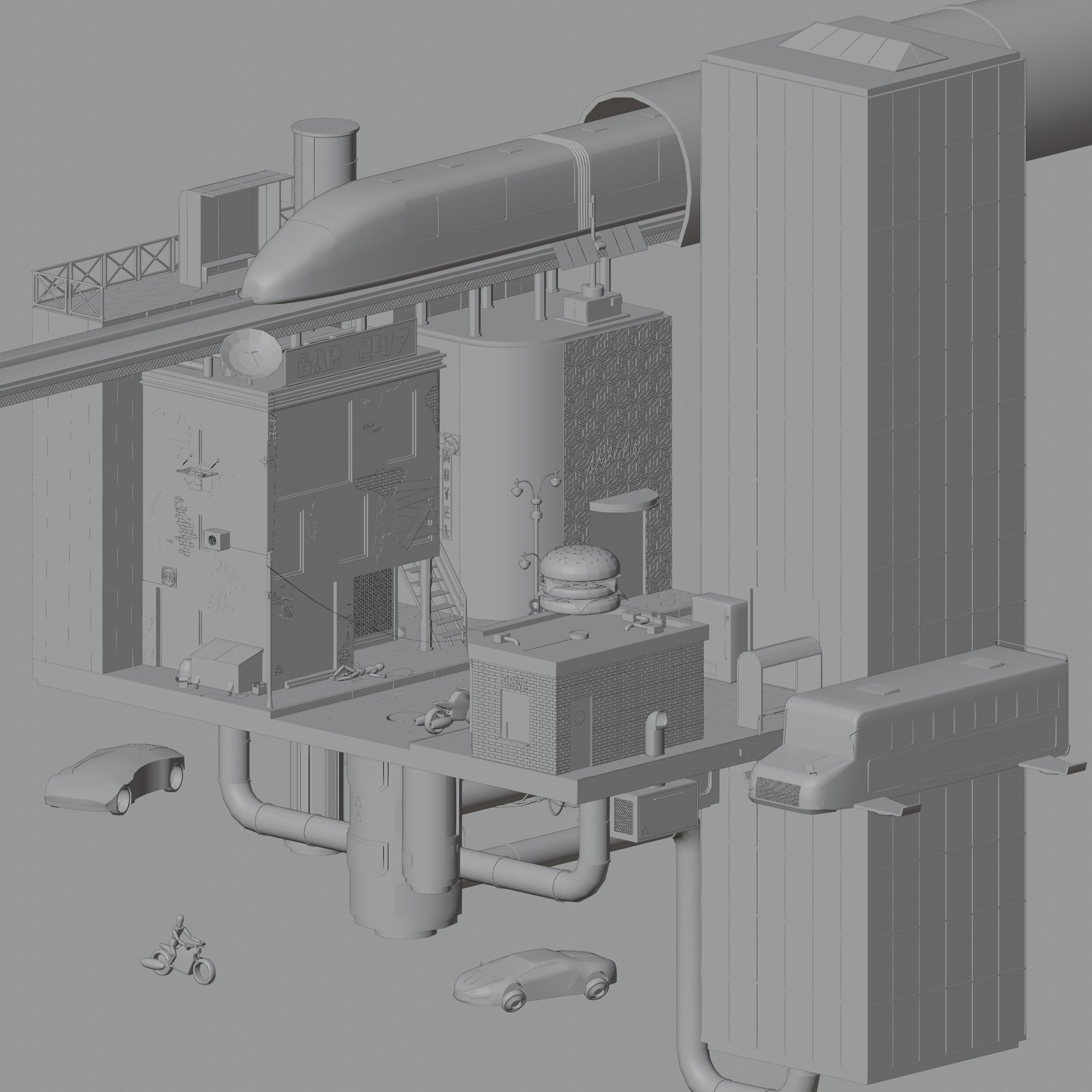 Cyberpunk city Low-poly 3D model_1
