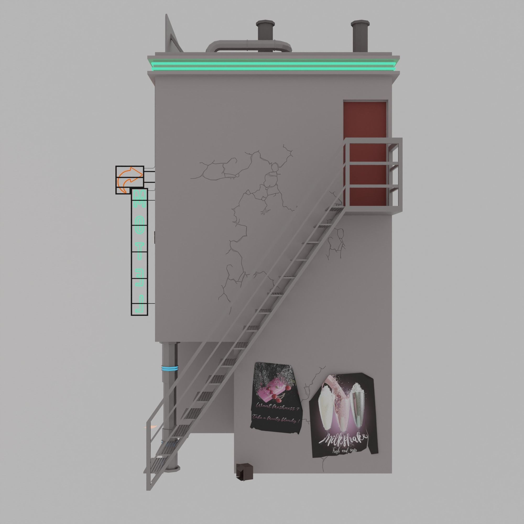 Cyberpunk city Low-poly 3D model_6