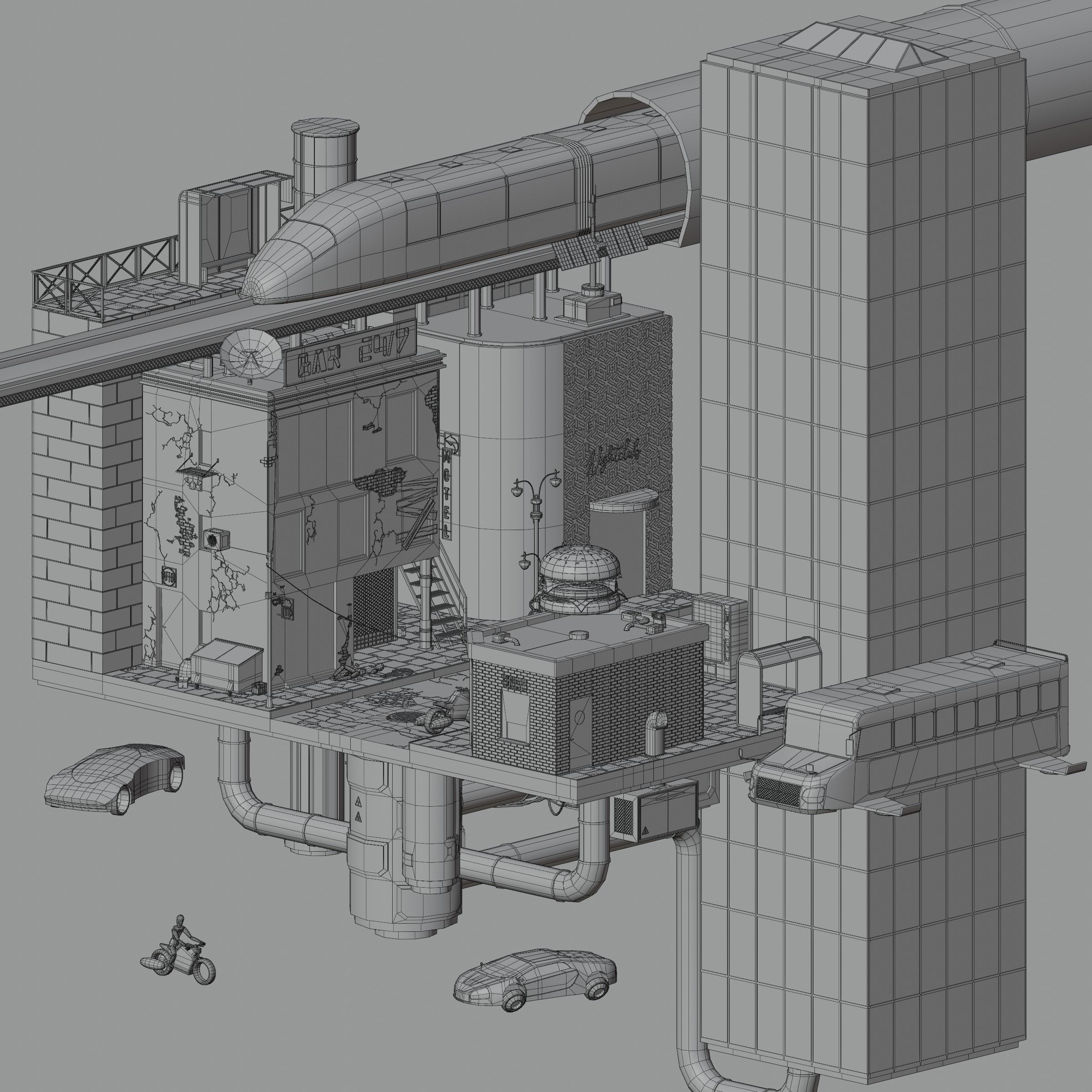 Cyberpunk city Low-poly 3D model_2
