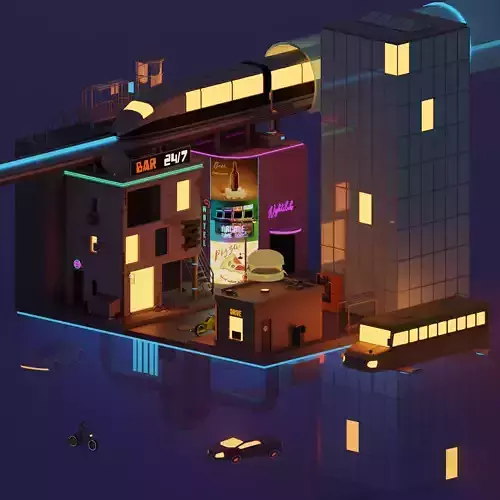 Cyberpunk city Low-poly 3D model